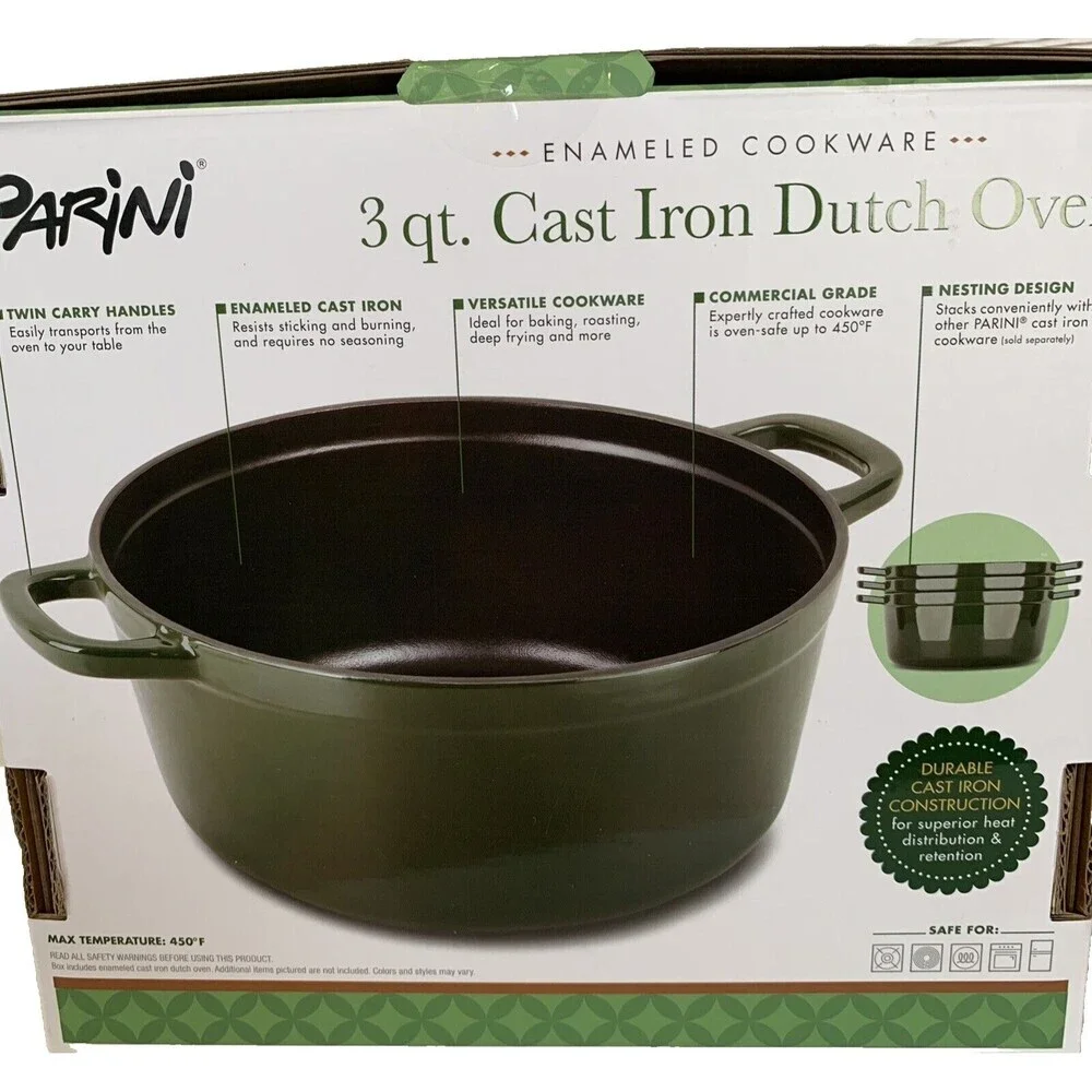Parini 3 Qt. Cast Iron Dutch Oven Enameled Cookware Non-Stick New in Box